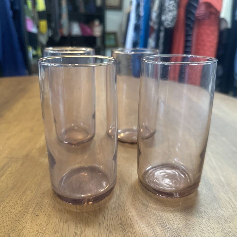 4 Vtg Anchor Hocking Light Purple Pink Smoke 5”  Water Tumblers Juice Glasses